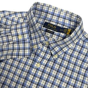 Polo Ralph Lauren Men’s L Classic Fit Blue Plaid Cotton Long Sleeve Button-Down